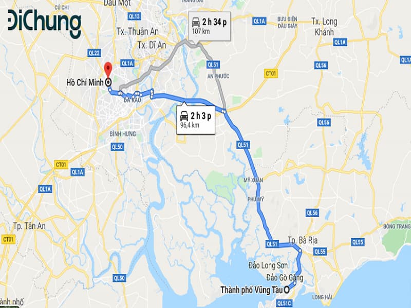 Khoảng cách di chuyển từ Bình Dương đến Vũng Tàu