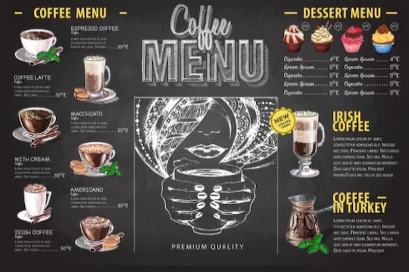 Menu đồ uống đa dạng tại Lightroom Coffee