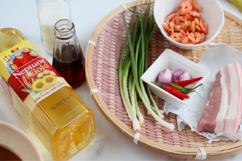 Nguyên liệu làm món tôm khô kho quẹt