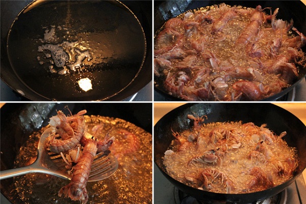 Chiên tôm tít với lửa vừa