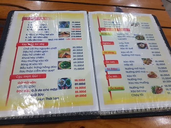 Menu đồ ăn tại quán Lẩu Cá Đuối 7 Lượm